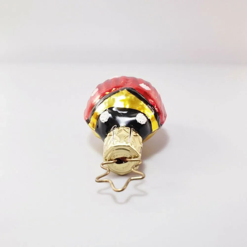 Vtg Lady Bug Ornament Blown Glass White Mica Glitter Red MCM Christmas Germany